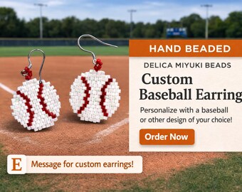Hand Beaded Baseball Earrings, Miyuki Delica Custom Jewelry, Game Day Accessory