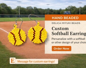 Hand Beaded Softball Earrings | Miyuki Delica Custom Sports Jewelry