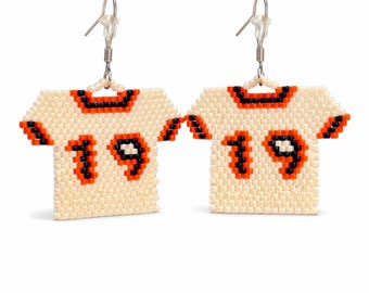 Custom Beaded Jersey Earrings, Personalized Sports Team Number Jewelry, Game Day Accessory