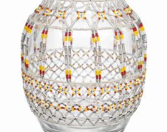 Hand Beaded Vase and Earrings Set | Boho Southwestern Geometric Beadwork Home Decor