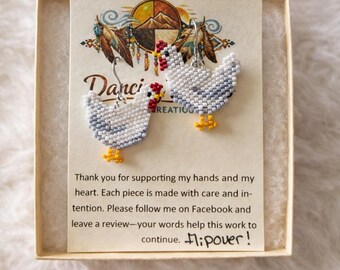 Handmade Beaded Chicken Earrings: Brick Stitch Seed Bead Hen Jewelry