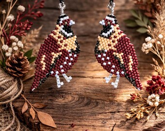 Hand-Beaded Bobwhite Quail Earrings: Delica Seed Bead Jewelry *designed for quail breeders!