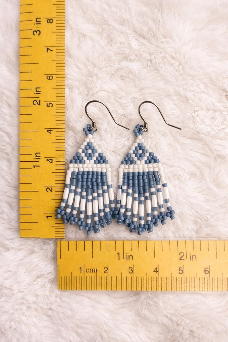 Beautiful Native American blue and white earrings about (1 1/2 “ long & about 1/2” wide) image 4
