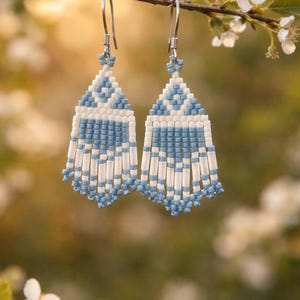 Beautiful Native American blue and white earrings about (1 1/2 “ long & about 1/2” wide) image 1