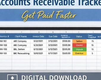 Seguimiento de cuentas por cobrar / Hoja de cálculo de seguimiento de facturas / Cobra más rápido / Plantilla de finanzas para pequeñas empresas / Descarga digital
