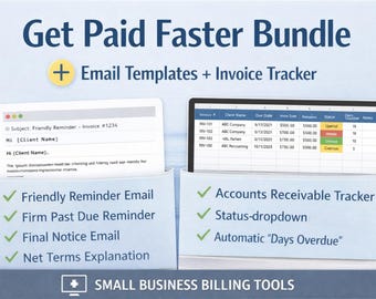 Plantillas de correo electrónico para seguimiento de facturas + Rastreador de cuentas por cobrar / Paquete para cobrar más rápido / Herramientas de facturación para pequeñas empresas / Descarga digital