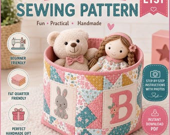Quilted Fabric Storage Basket Pattern | Flying Geese Patchwork Cube Tutorial (PDF Download)