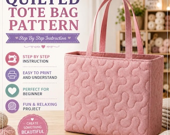 Quilted Tote Bag Pattern PDF | Large Shoulder Bag Sewing Pattern   | Instant Download