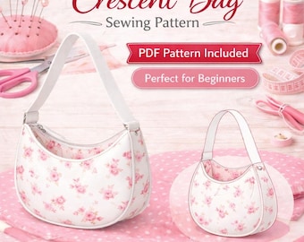 Modern Crescent Bag PDF Sewing Pattern, Minimalist Shoulder Bag, DIY Zippered Purse, Digital Sewing Tutorial PDF, Beginner Friendly Bag