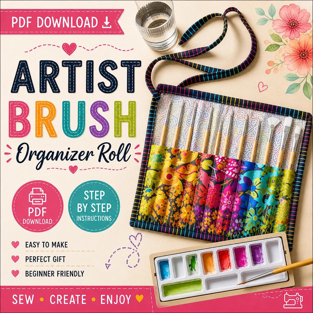 Paintbrush Roll Pattern Artist Brush Roll Sewing Pattern | Travel Organizer Tutorial (PDF ...