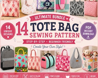 14 Tote Bag Sewing Patterns Bundle PDF | Beginner Friendly Tote Bag Pattern | Instant Download | DIY Bag Pattern | A4 US Letter A0