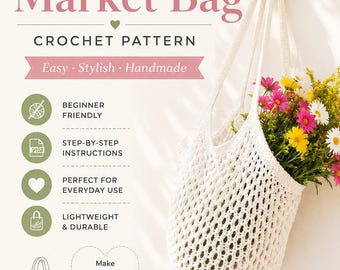 Crochet Market Bag Pattern | Reusable Grocery Bag | French Net Bag Pattern | Mesh Tote Bag Crochet Pattern | DIY Eco-Friendly Shopping Bag