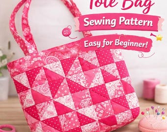 Patchwork Tote Sewing Pattern | 9"x9" Quilted Handbag Tutorial PDF | Digital Download PDF