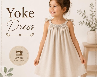 Yoke Dress Sewing Pattern PDF, Toddler Dress Pattern 2T-6T, Girls Summer Dress, Tie Shoulder Dress, Printable PDF, A4 A0 US Letter