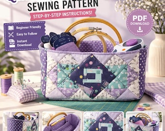 Quilted Tote Bag Sewing Pattern – Patchwork Storage Bin, Fat Quarter Friendly (PDF Download)