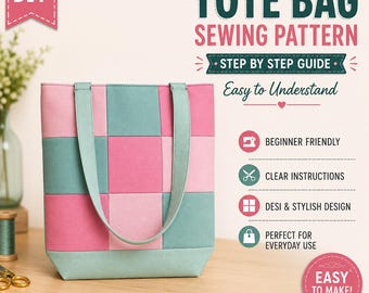 Patchwork Tote Bag Sewing Pattern – Beginner Nine-Patch Quilted Handbag (PDF)