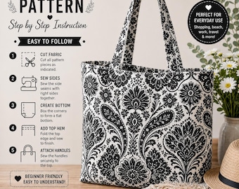 Canvas Tote Bag Sewing Pattern PDF | Large Shopping Bag Tutorial | DIY Reusable Grocery Bag Pattern | Digital Download Sewing Project