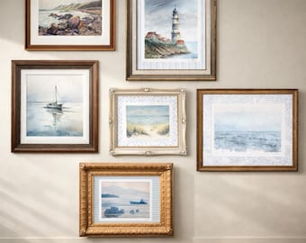 Coastal Watercolour Landscape Posters, Sailboat Seascape Print, Beach Wall Art, Vintage Posters, Home Decor