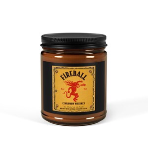 Fireball Cinnamon Whiskey Soy Candle, Spicy Cinnamon Scented Candle, 4oz and 9oz Amber Jar Candle, Cozy Bar Aesthetic, Whiskey Lover Gift image 3
