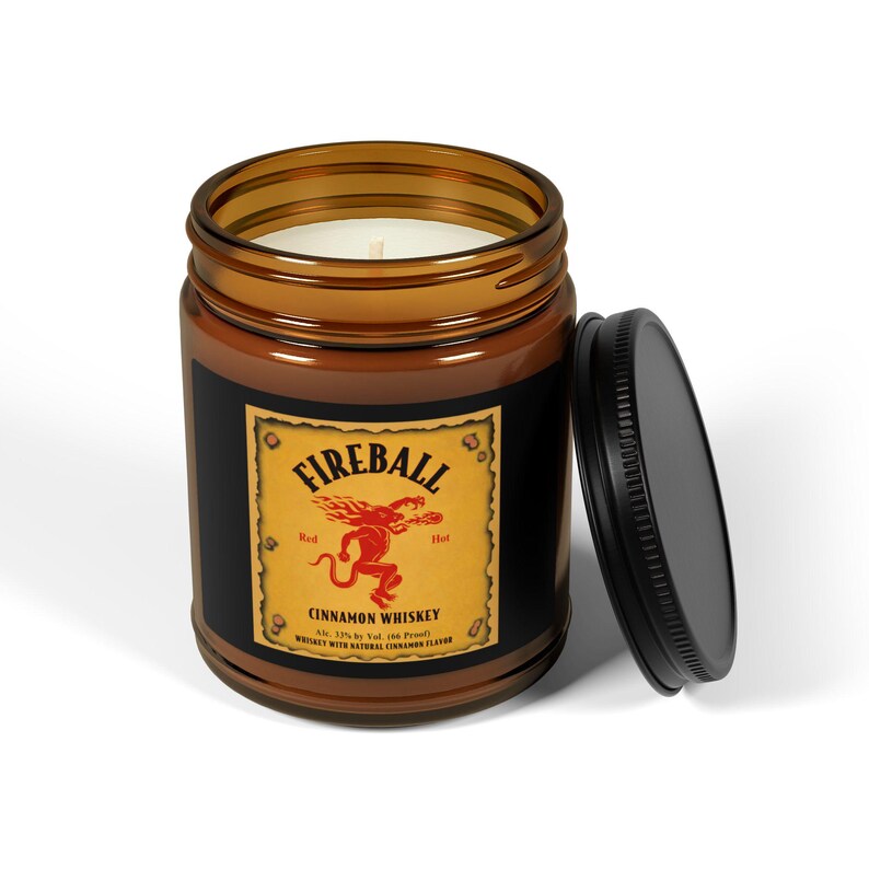 Fireball Cinnamon Whiskey Soy Candle, Spicy Cinnamon Scented Candle, 4oz and 9oz Amber Jar Candle, Cozy Bar Aesthetic, Whiskey Lover Gift image 4