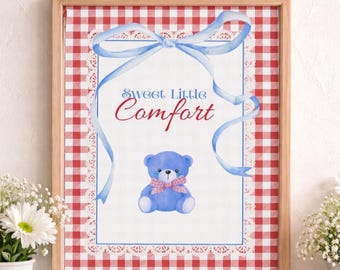 Teddy Bear Wall Art Printable, Nursery Digital Print, Baby Room Decor, Cottagecore Nursery Art, Kids Room Illustration, Instant Download
