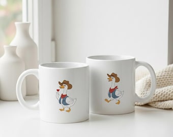 Cowboy Goose Coffee Mug, Silly Goose Cowboy Mug, Western Goose Ceramic Cup, Country Aesthetic Gift, Funny Animal Lover Gift, 11oz Mug