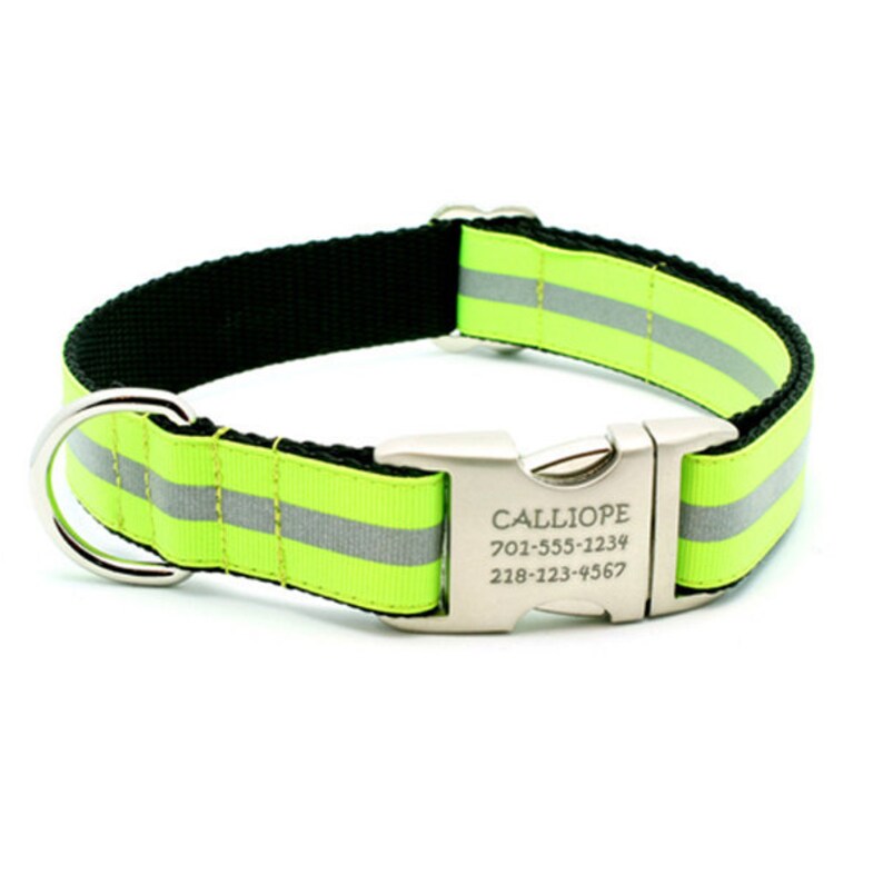 Reflective Dog Collar With Laser Engraved Personalized Buckle Etsy