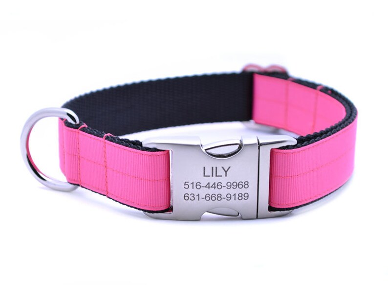 Hot Pink Ribbon & Webbing Dog Collar With Laser Engraved - Etsy