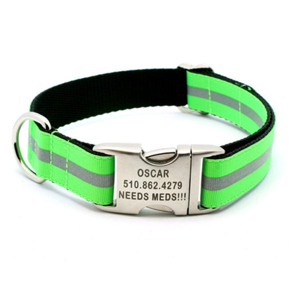 Reflective Dog Collar With Laser Engraved Personalized Buckle Etsy