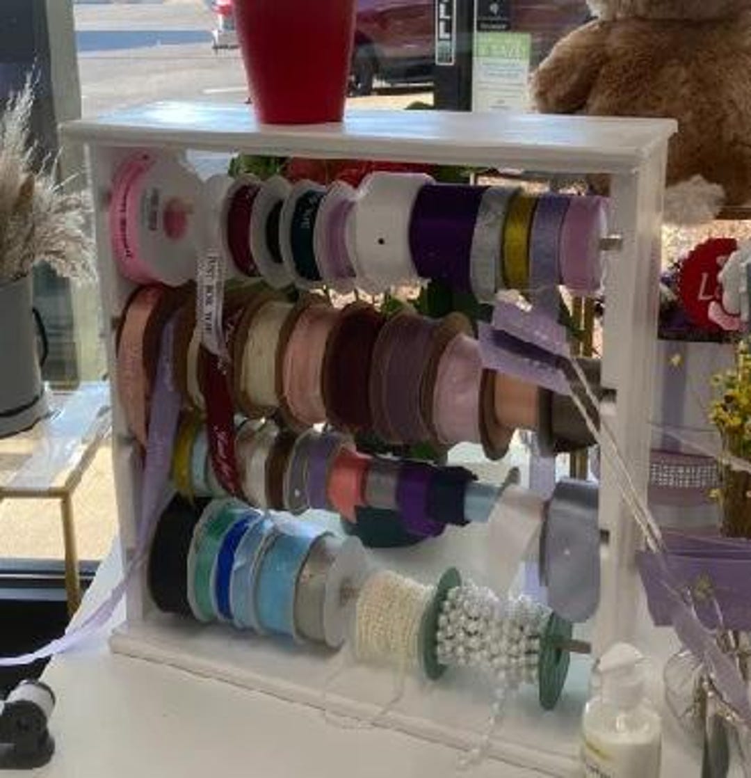 Ribbon Spool Rack Organizer Holds 4'' Spools Brushed White Free ...