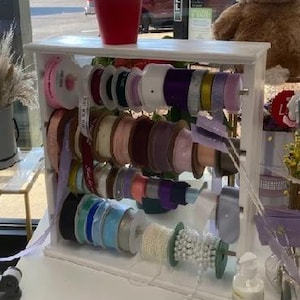 Ribbon Spool rack organizer  holds 4&#39;&#39; spools brushed  white Free Shipping
