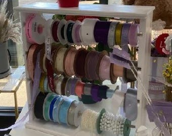 Ribbon Spool rack organizer  holds 4&#39;&#39; spools brushed  white Free Shipping