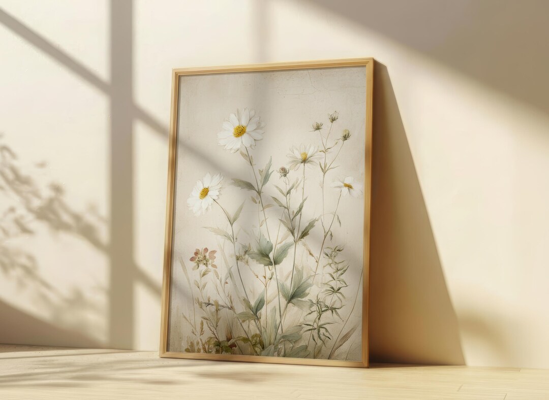 Vintage Daisy Botanical Canvas Print Shabby Chic Floral Wall Art ...