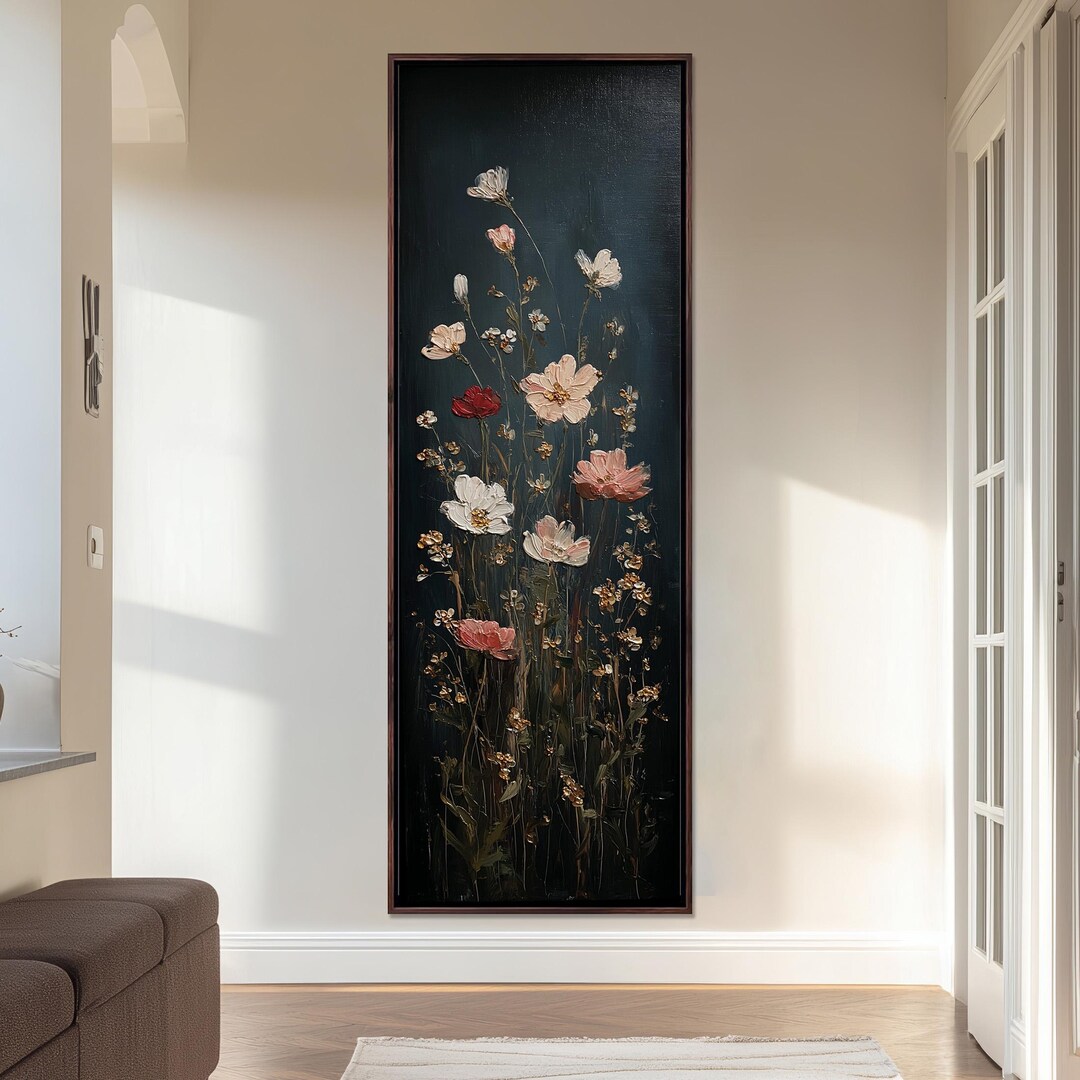 Wildflower Canvas Wall Art Impasto Floral Print Dark Moody Flower Oil ...