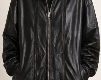 Chaqueta bomber de cuero negro extragrande para mujer, piel auténtica, cremallera YKK