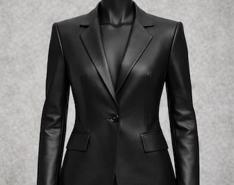 Women’s Black Leather Blazer – Genuine Leather, Classic Tailored Fit