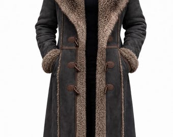 Handmade Suede Shearling Coat: Women's Genuine Leather Long Winter Coat