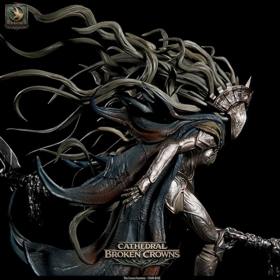 The Crown Huntress – 75mm Base Miniature | Cathedral of Broken Crowns DnD TTRPG Resin STL | Dark Fantasy Tabletop Figure