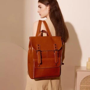 Ryggsäck i äkta läder, minimalistisk vintageryggsäck i kohud, resväska för datorer