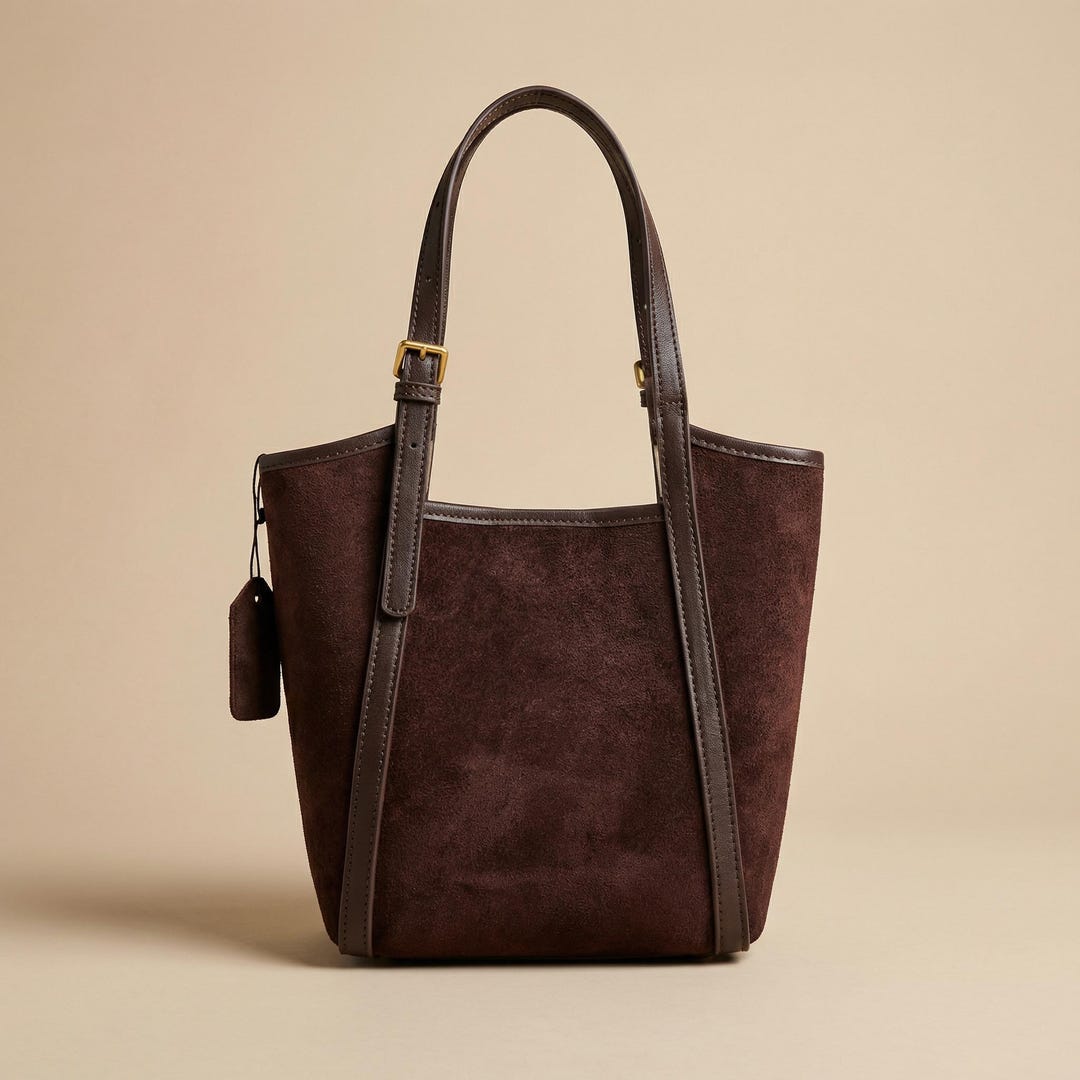 Structured Leather Handbag for Women – Coffee Suede Top Handle Bag ...