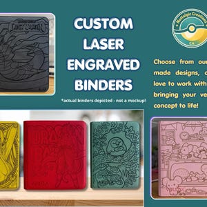 CUSTOM Laser Engraved Trading Card Binder (Pokémon/One Piece/and more or your own custom design!)