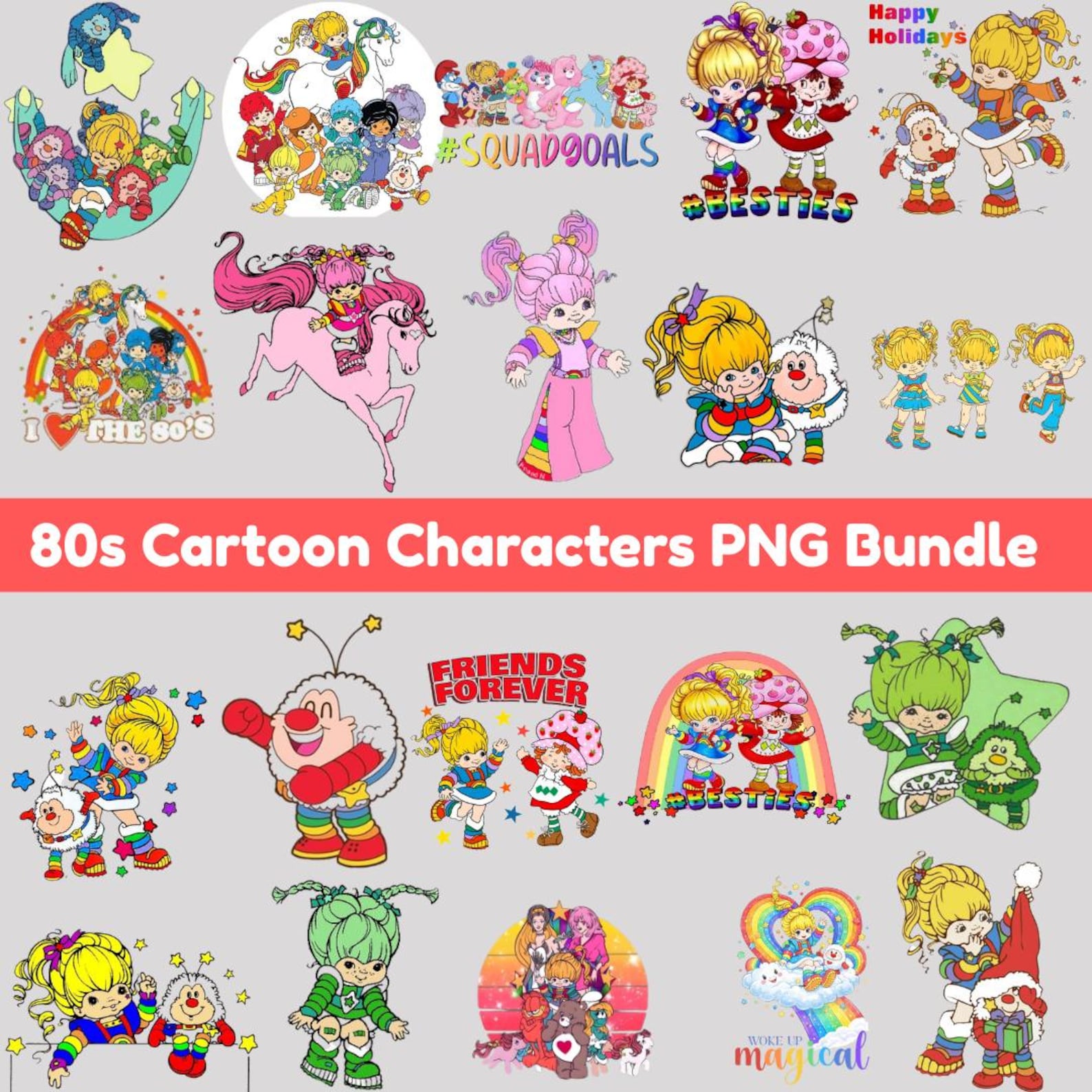 80s Cartoon PNG Bundle, Retro Rainbow Clipart, Vintage 1980s Graphics ...