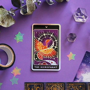 moonchu Hierophant Tarot holographisch gestanzter Vinyl Aufkleber | AUFKLEBER | Tarot Aufkleber, Phönix Aufkleber, magischer Aufkleber, Vogelliebhaber Aufkleber