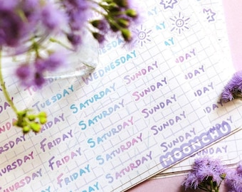 Pegatinas para planificador semanal, diario y mensual de productividad, impresas en MAYÚSCULAS, coloridas y en blanco y negro / PEGATINAS / pegatinas con tipografía única