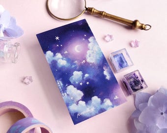 moonbeam mini original art print | cloudscape moon illustration artist trading card night sky