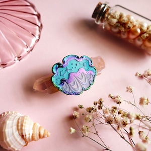 gigas giant clam shell pin | ENAMEL PIN | clam shell, shell art pin, mermaid pin, rainbow enamel pin, cosmic galaxy pin, clam art, shell pin