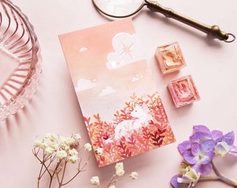 Mini lámina artística con un acogedor espíritu otoñal / tarjeta coleccionable de artista con ilustración de perro