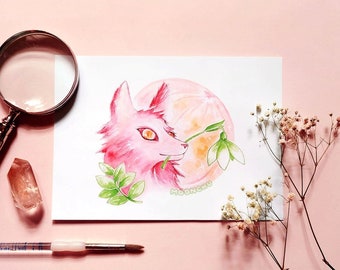 january's wolf moon wolf art | A5 WATERCOLOUR ART PRINT | moon painting, wolf painting, wolf wall art, wolf wall decor, dreamy celestial art