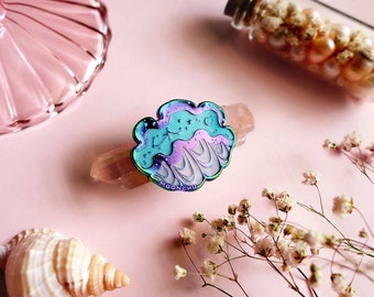gigas giant clam shell pin | ENAMEL PIN | clam shell, shell art pin, mermaid pin, rainbow enamel pin, cosmic galaxy pin, clam art, shell pin