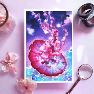 coalesce jellyfish original art print | MIXED MEDIA ART | jellyfish art painting, oceanic art, marine art painting, nautical ocean art print